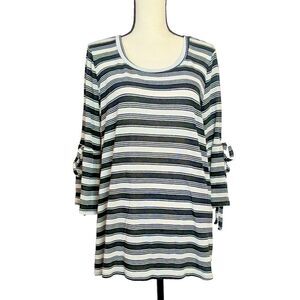 Vision Black & White Stripe Bell Sleeve Blouse Top Women's 2XL